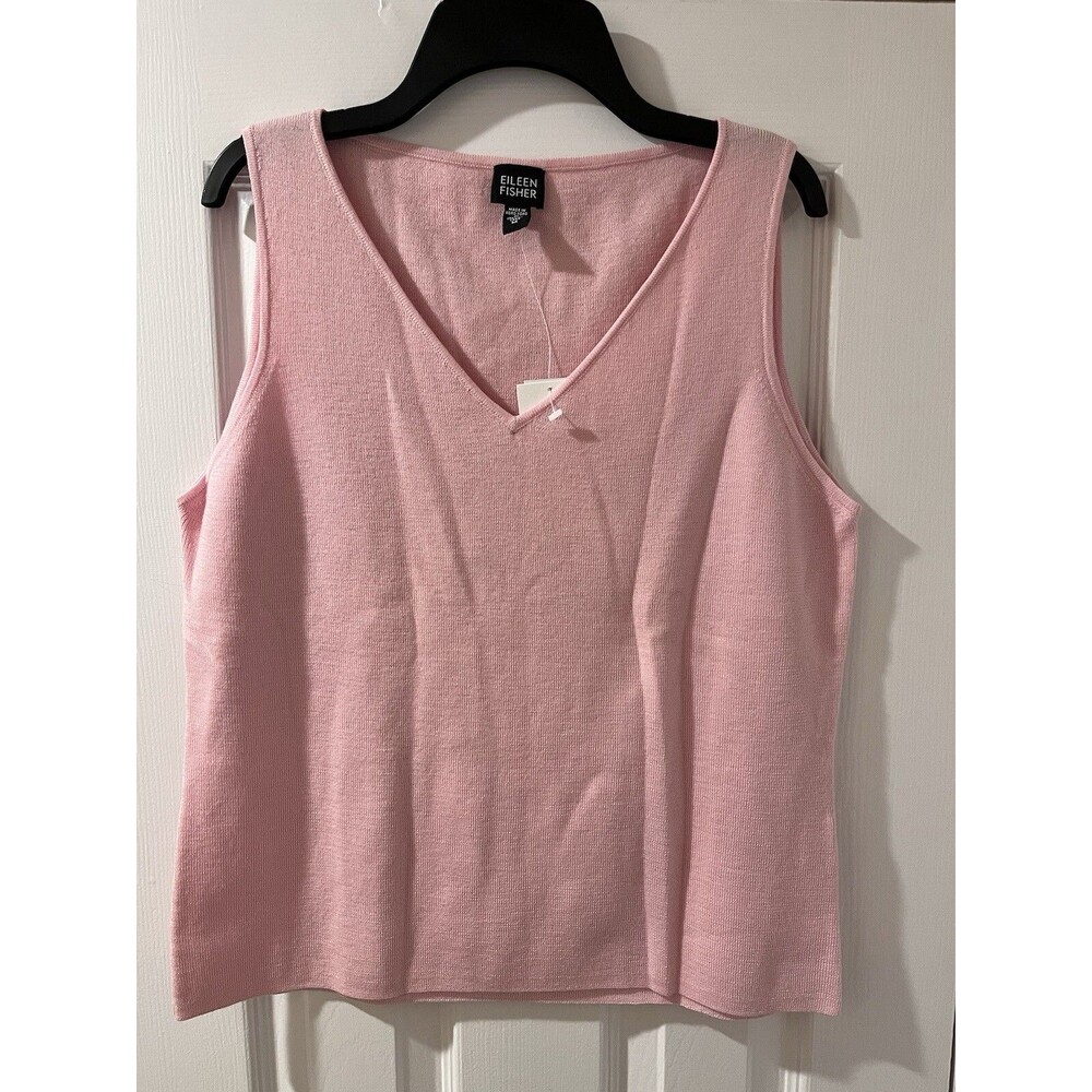 Eileen Fisher womens Wide V Neck Tank Shell Top sz Medium Merino Wool Knit $108